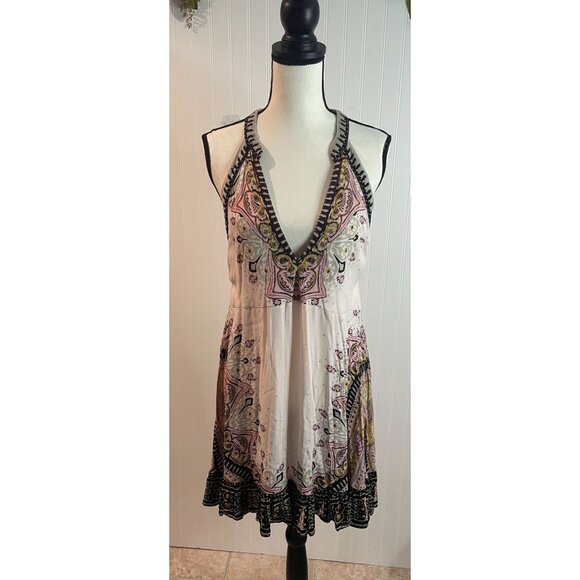 Free People Women’s L Tunic Top Mini Dress Steal The Sun Print Light Pink Boho - Picture 4 of 15